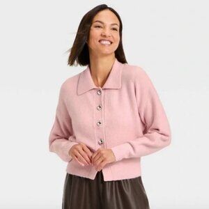 Soft Pink Cardigan with Heart Buttons XL